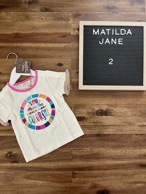 NWT Matilda Jane Dream Chasers Colorful World Tee Shirt 2 Cream Knit Colorful
